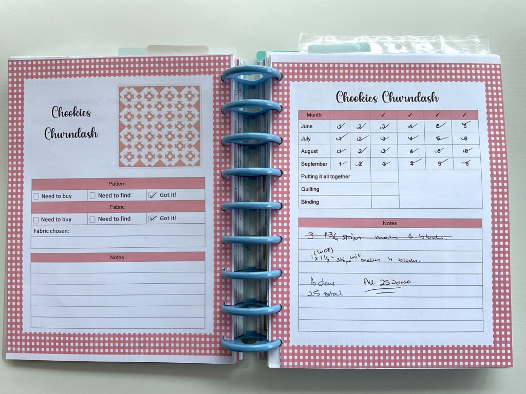 Planning pages for the Chookshed Stitchers 2024 (Sewing) Challenge