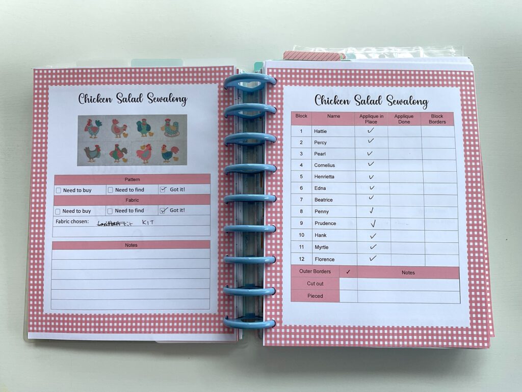 Lori Holt's Chicken Salad Sew Along planning pages