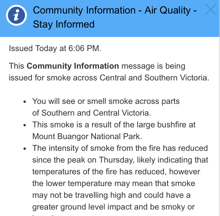 Vic emergency smoke air quality warning