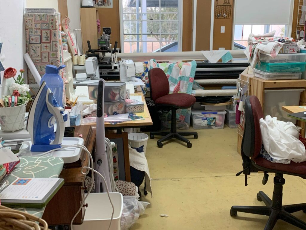 messy sewing studio